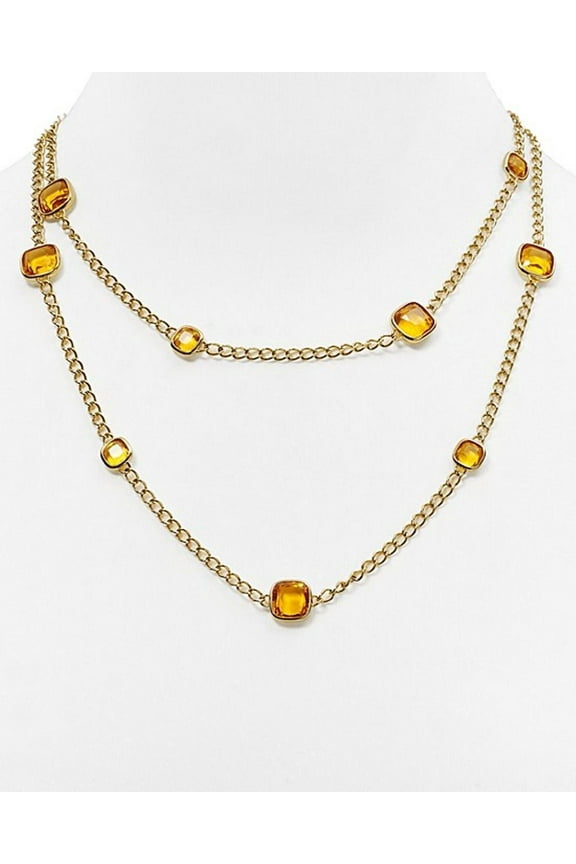 Women Citrine Colored Stone Station Gold Tone Necklace MKJ4238710 $185.00
