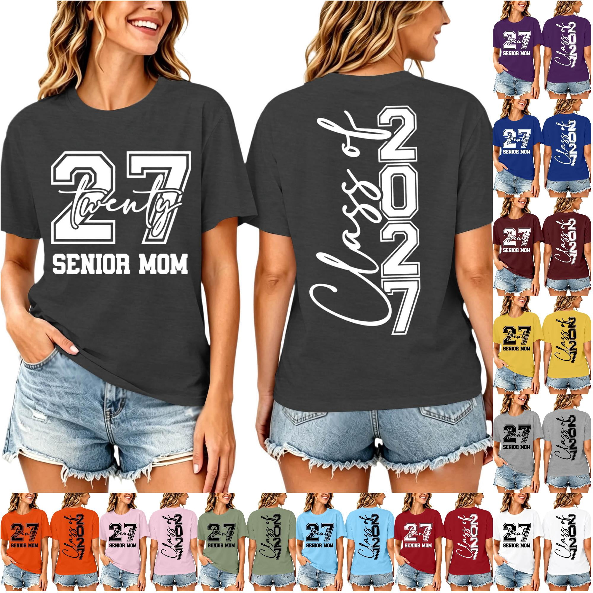 Graduation Neck Women Class of 2027 Senior Mom T‑Shirt Short Sleeve Crew Neck Front ...