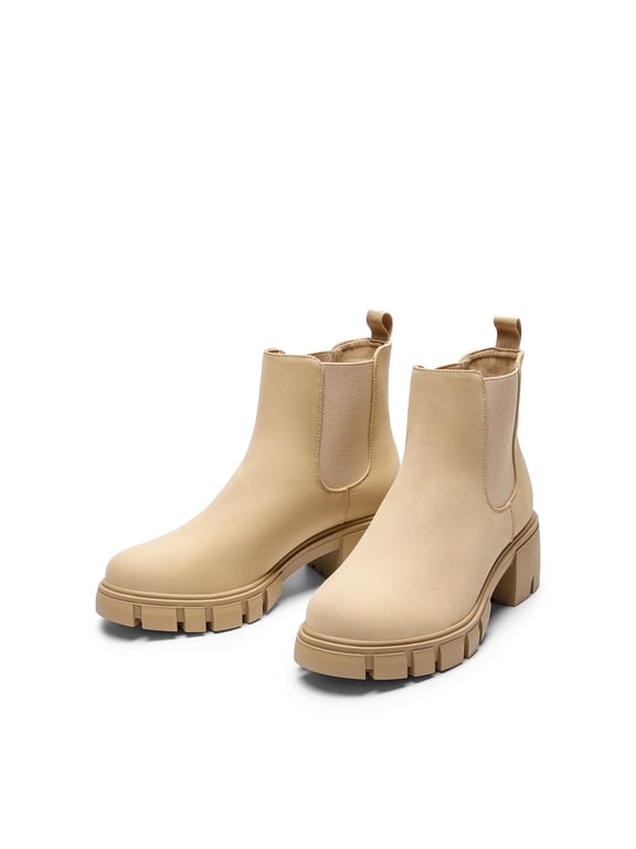 Women’s Classic Elastic Chelsea Ankle Boots Platform Low Chunky Heel Lug Sole Heeled Booties