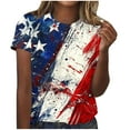 thumbnail image 1 of Women Classic-Fitted Crew Short Sleeve Tee,Independence Day Patriotic Floral Tops,Lightweight Comfort, 1 of 4
