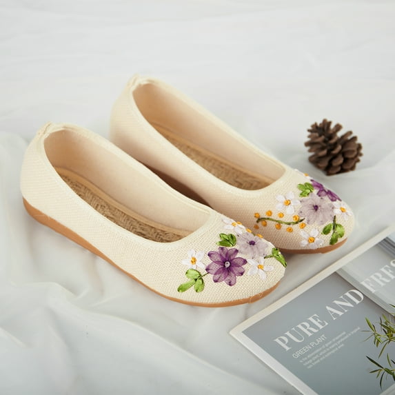 Women Classic Floral Print Embroidered Shoes Chinese Style Ballet Flats Shoes Slip on Shoes