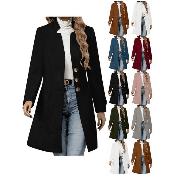Women Classic Lapel Overcoat Loose relaxed fit Solid Color Long Sleeve Outwear Business Casual Fall Winter Clothing
