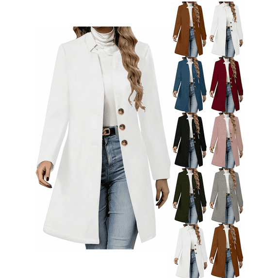 Women Classic Lapel Overcoat Loose relaxed fit Solid Color Long Sleeve Outwear Business Casual Fall Winter Clothing