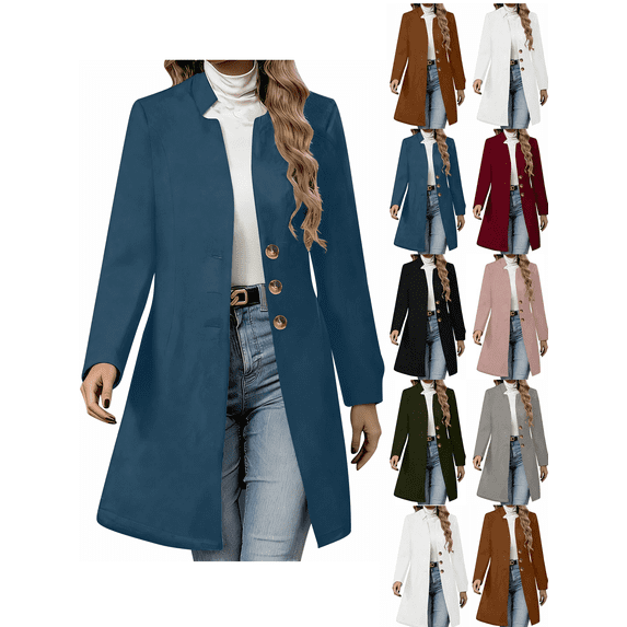 Women Classic Lapel Overcoat Loose relaxed fit Solid Color Long Sleeve Outwear Business Casual Fall Winter Clothing