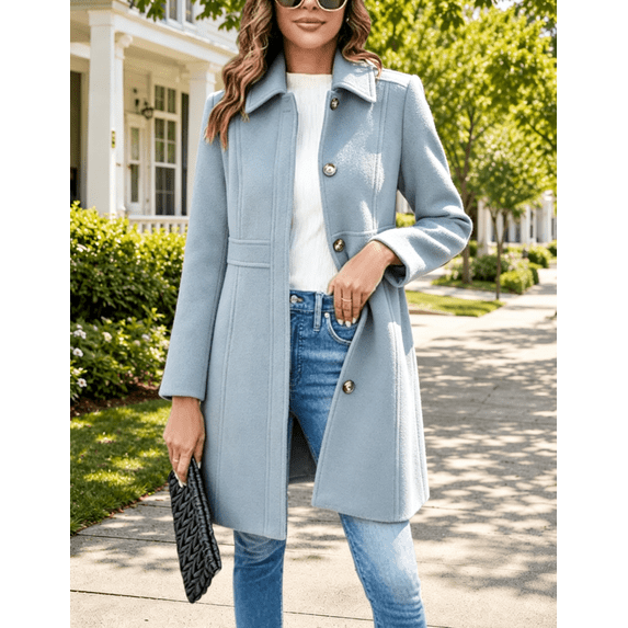 Women Classic Mid‑Length Lapel Coat Long Sleeve Button Front Casual Outer Coat