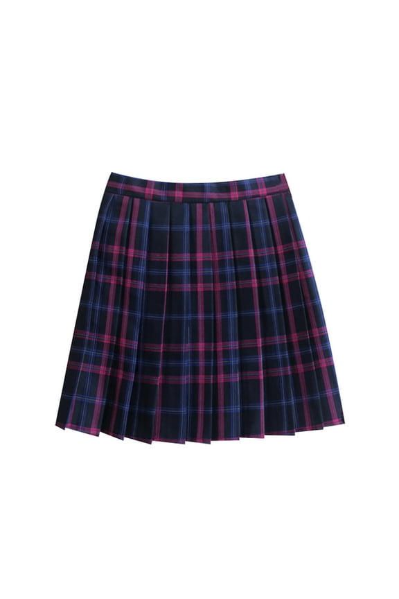 Women Classic Plaid Skirts Trendy Pleated A-Line Uniform Mini Skirt with Bow Ties and Ties