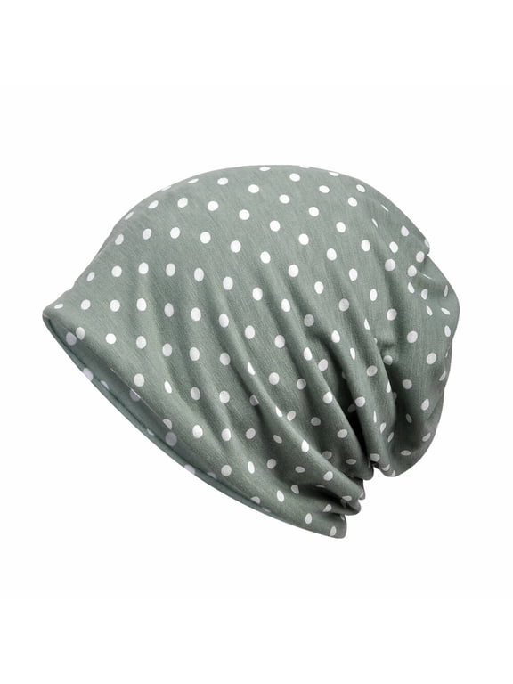 Women Classic Polka Dots Slouchy Beanie Hat Multi-Use Neck Scarf Hats Warm Caps