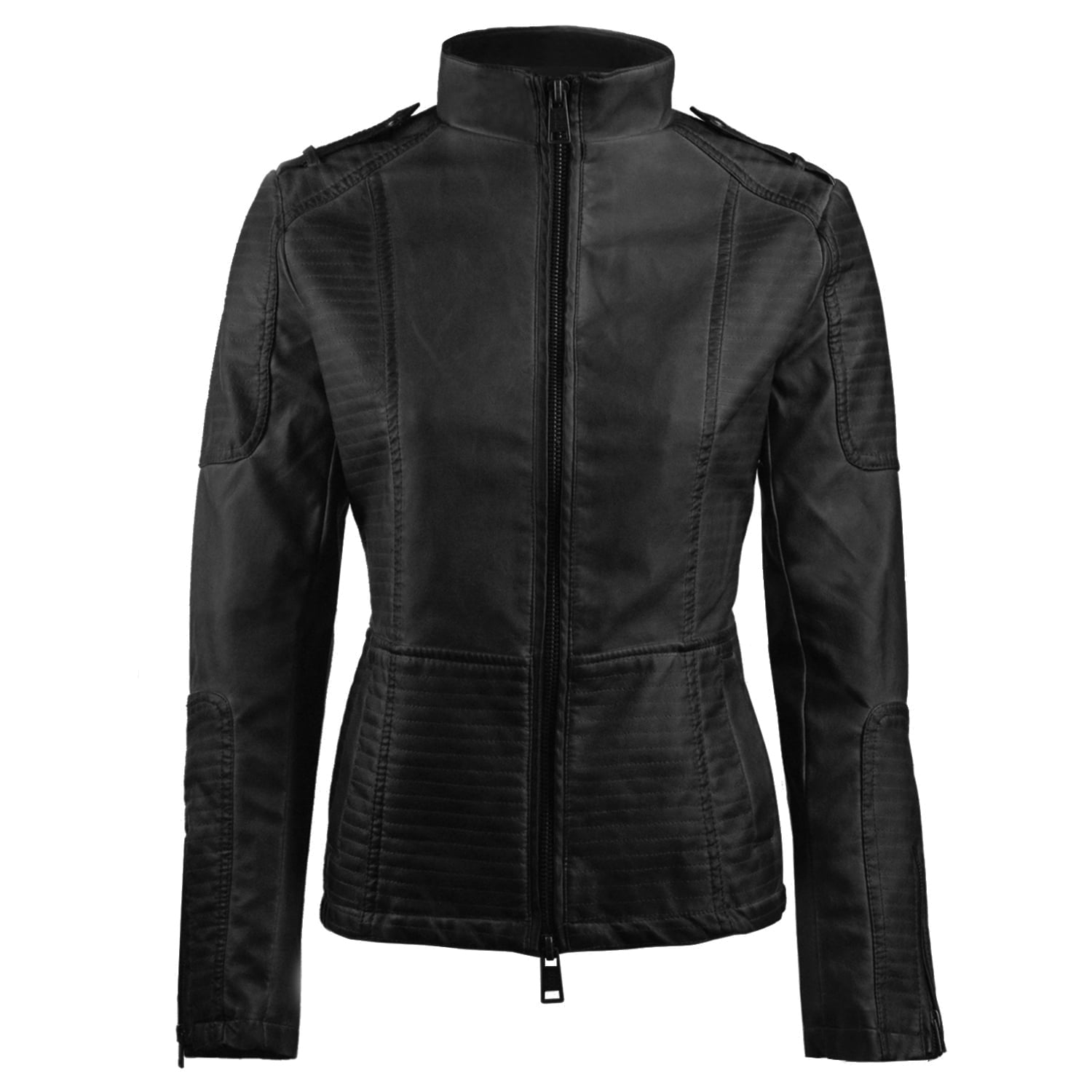 Women Classic Retro Durable Faux Leather Motorcycle Biker Coat Jacket