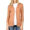 thumbnail image 1 of Women Classic Thin Snap Button Front V-Neck Button Down 3/4 Sleeve Ribbed Knit Cardigan, 1 of 3