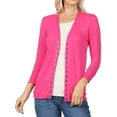 thumbnail image 1 of Women Classic Thin Snap Button Front V-Neck Button Down 3/4 Sleeve Ribbed Knit Cardigan, 1 of 3