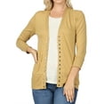 thumbnail image 1 of Women Classic Thin Snap Button Front V-Neck Button Down 3/4 Sleeve Ribbed Knit Cardigan, 1 of 3