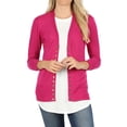 thumbnail image 1 of Women Classic Thin Snap Button Front V-Neck Button Down 3/4 Sleeve Ribbed Knit Cardigan, 1 of 3