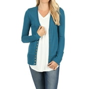 Women Classic Thin Snap Button Front V-Neck Button Down Long Sleeve Ribbed Knit Cardigan