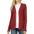 thumbnail image 1 of Women Classic Thin Snap Button Front V-Neck Button Down Long Sleeve Ribbed Knit Cardigan, 1 of 5