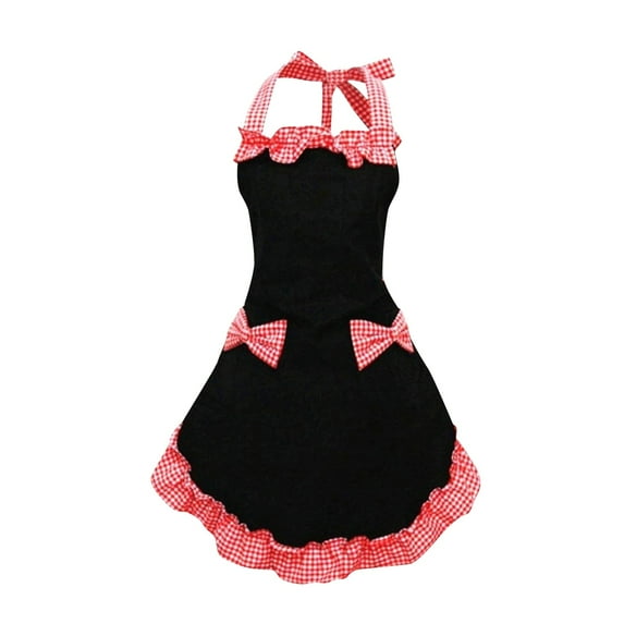 Women Classic Vintage Apron, Red and White Gingham Cotton Apron, Home Kitchen Chef Bib