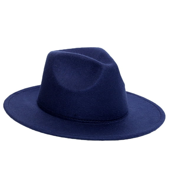 Women Classic Wide Brim Fedora Hat Soft Wool Blend Felt Jazz Hat Vintage All-Match Dress Hat for Fall Winter Daily Party Travel Outfits Dark Blue
