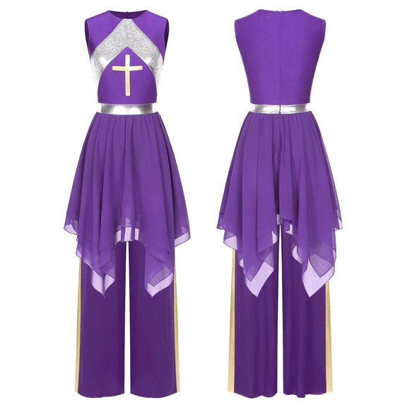 Women Classical Contemporary Lyrical Dance Practice Mesh Liturgical Praise Performance Wear