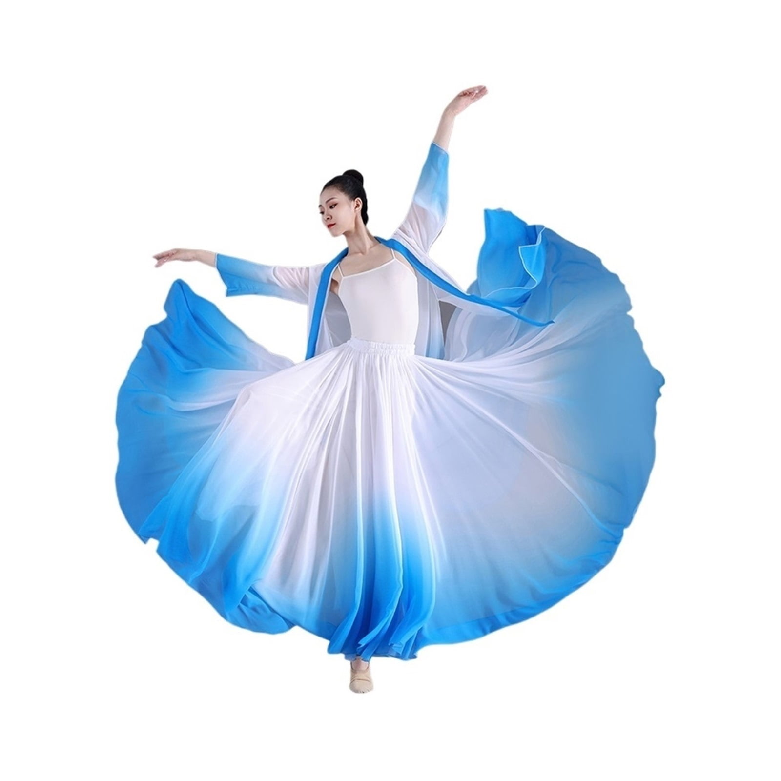 Women Classical Dance Skirts Practice Costume Gradient Gauze Chiffon  Elegant Performance Half Dress - Walmart.com