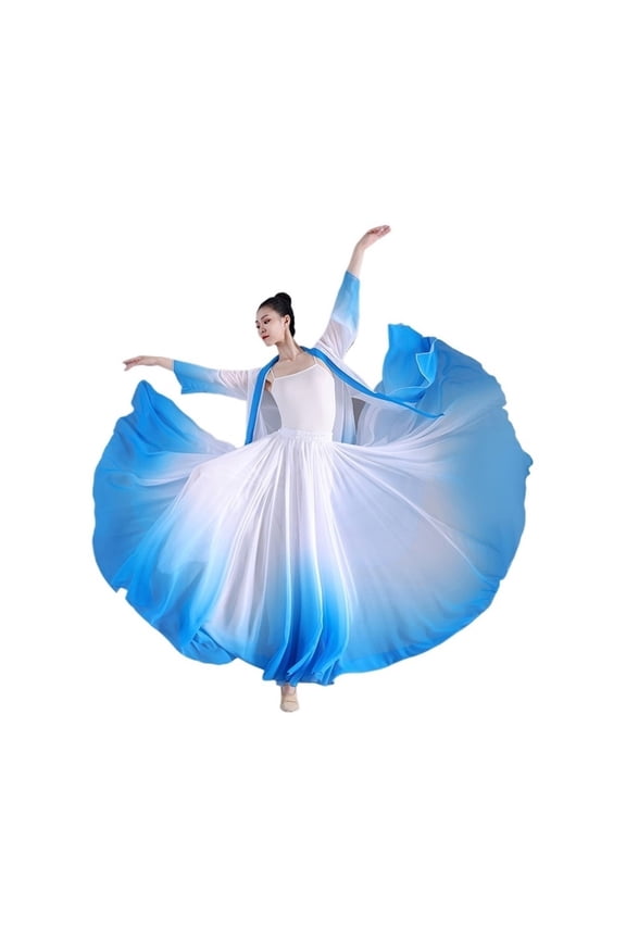 Women Classical Dance Skirts Practice Costume Gradient Gauze Chiffon Elegant Performance Half Dress