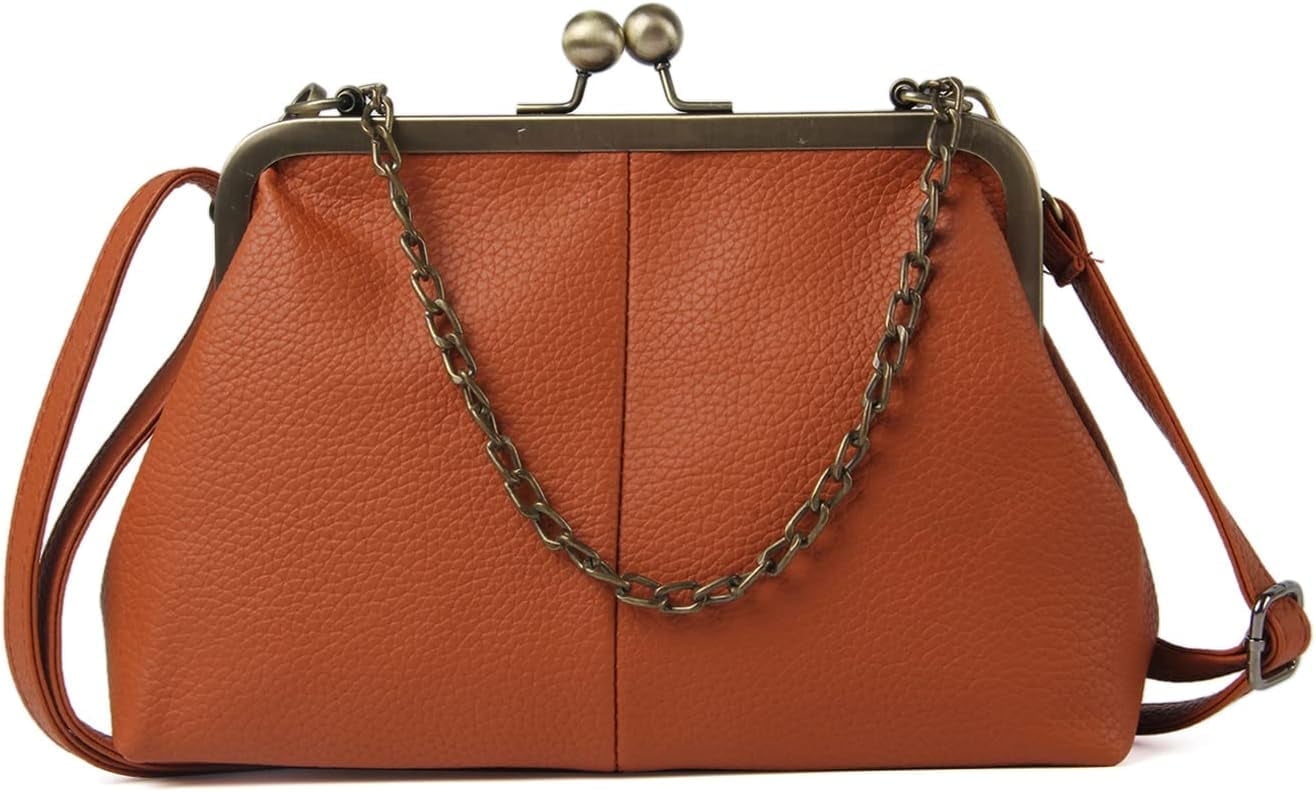 Gioobbt Retro Kiss Lock Clutch Shoulder Bag with Chain Strap Wallet