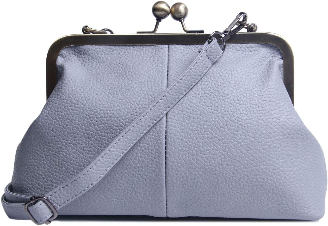 Women Classical Kiss Lock Clutch with Chain Strap Shoulder Bag Purse Wallet