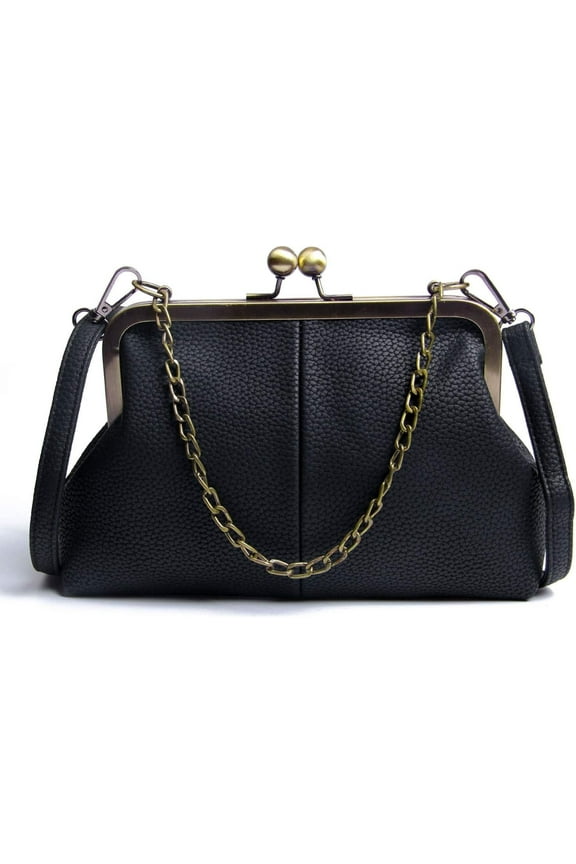 Kiss Lock Clutch with Chain Strap Shoulder Bag Purse Wallet