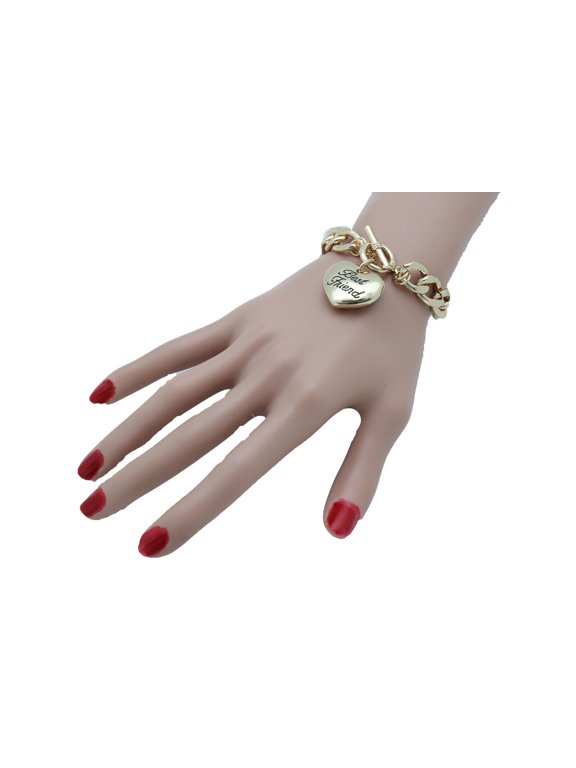 Women Classy Fashion Bangle Bracelet Gold Metal Chain Heart Charm Best Friend