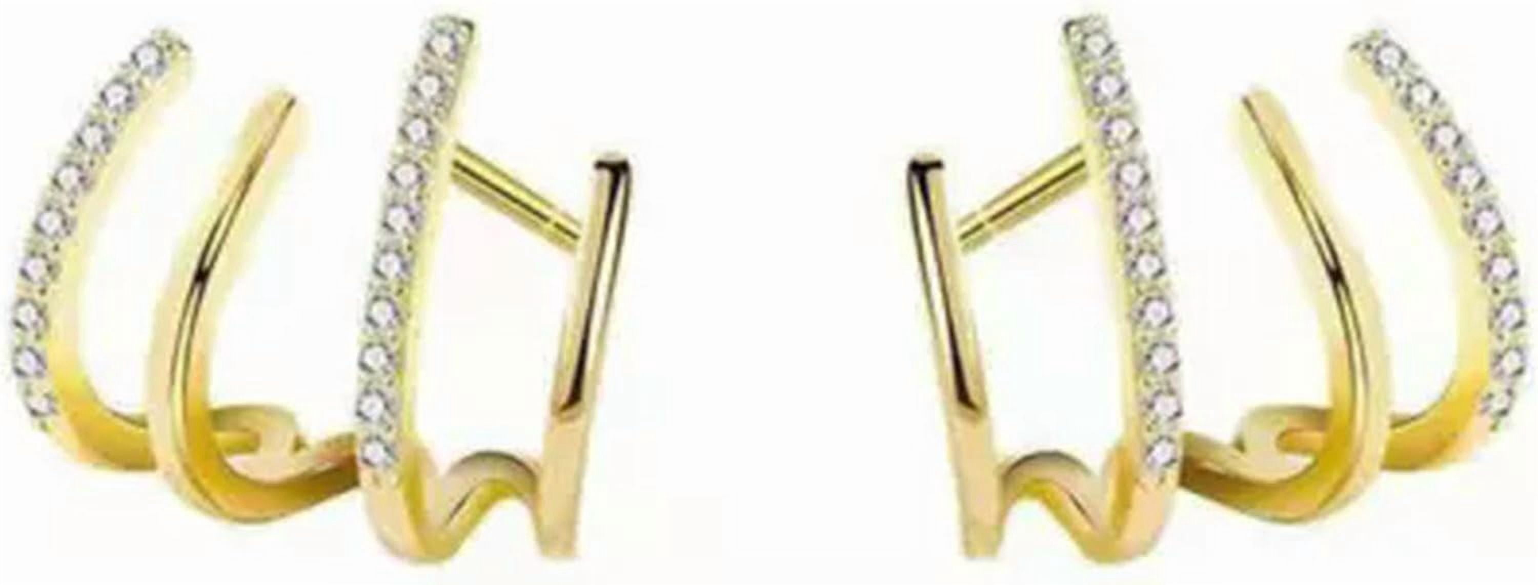 Women Claw Premium Cuff Crystal Gold Silver Earrings Classy Ear Stud Jewelry Ornaments*-Gold[d325]