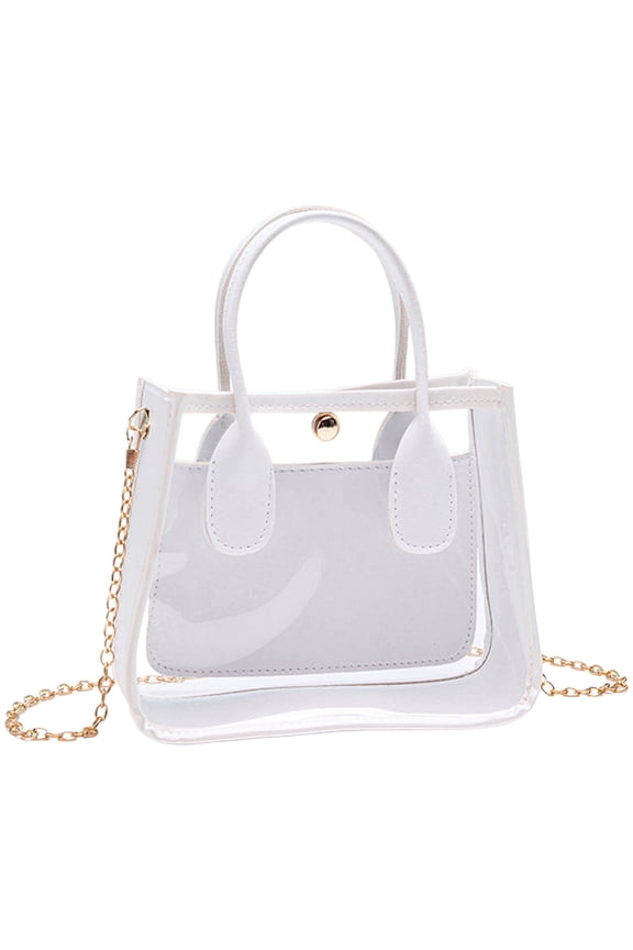 Women Clear Crossbody Bag 2 in 1 Designer White PU Leather Handbag Transparent PVC Shoulder Purse Fashion Tote Bag with Top Handles and Chain Strap