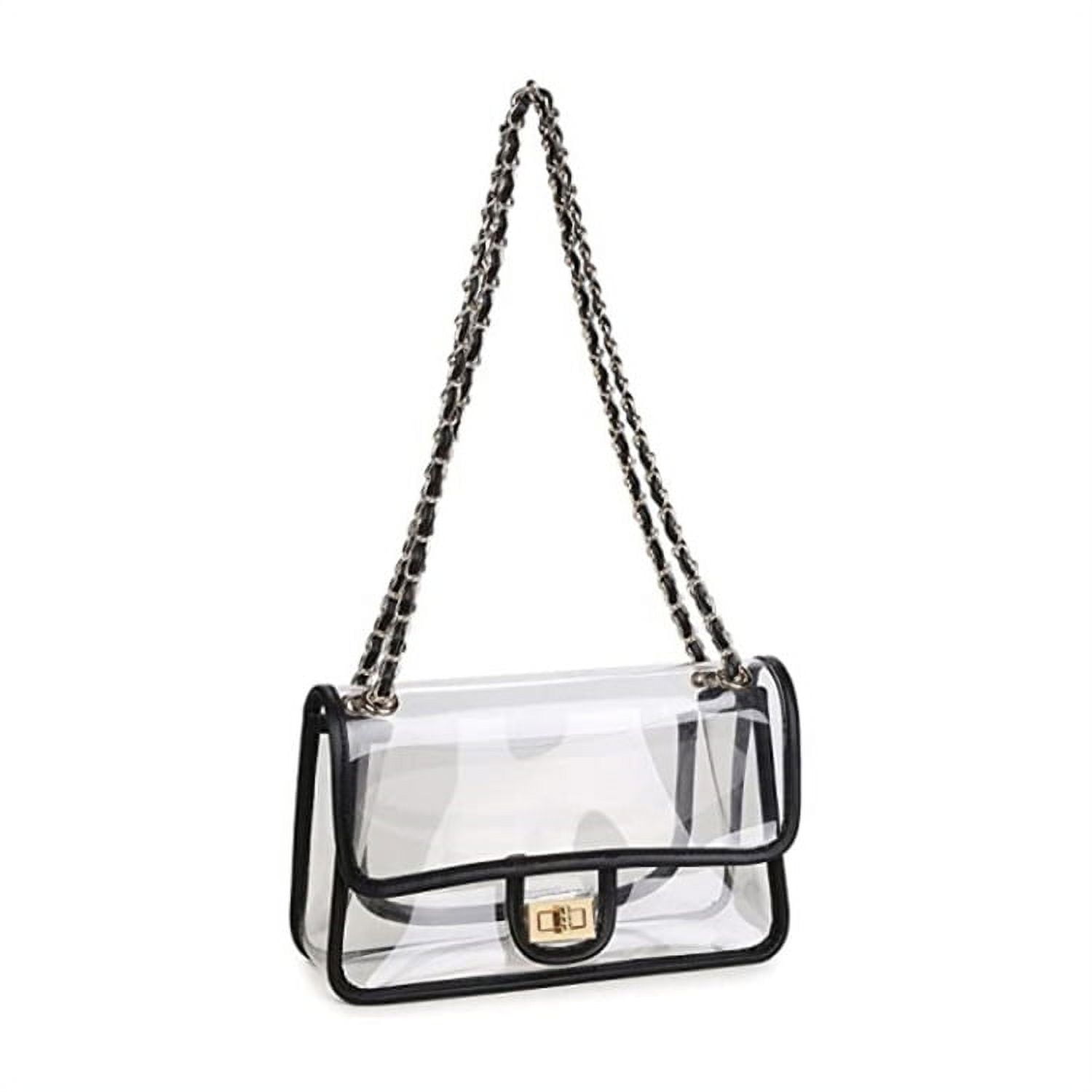  Women Clear Flap Top Chain Shoulder Handbag with Turn Lock  Minimalist Messenger Purse for Stadium Approved (Clear) : Clothing, Shoes &  Jewelry