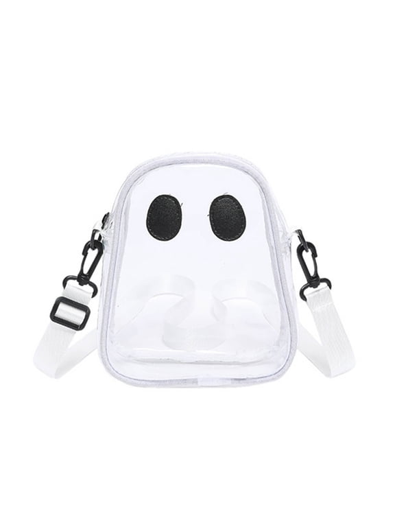Women Clear Jelly Crossbody Purse Cute Ghost Shape Halloween Adjustable Strap Bright Color Mini Shoulder Bag for Daily Travel Concert