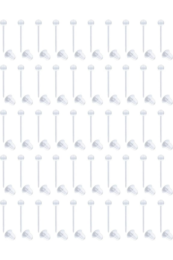 Women Clear Stud Earrings Pin Plastic Earrings Clear Retainer Earrings 50 Pieces with Silicone Back Post Clear Earrings Balls Top