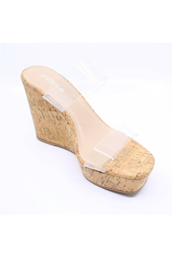Women Clear Wedge Cork Platform Sandals Soda Poster