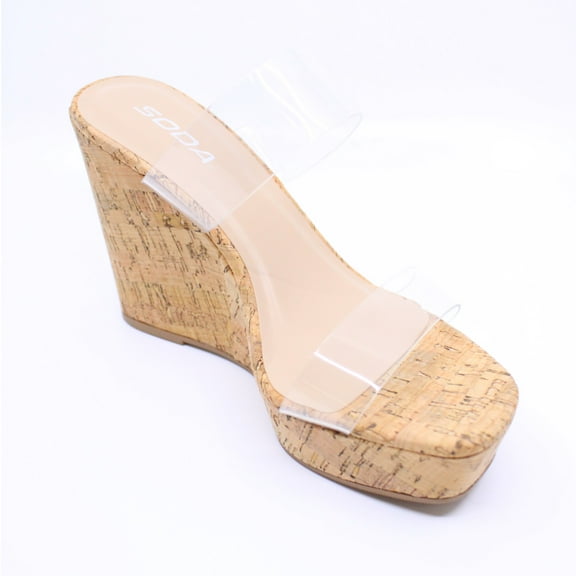 Women Clear Wedge Cork Platform Sandals Soda Poster