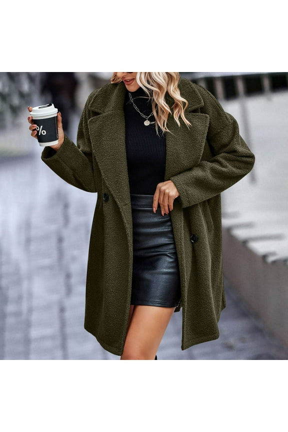 Women Clearance All 2024! Plus Size Fall Coats for Women, Women's Fashion Winter Solid Color Top Button Pockets Thirt Plush Long Sleeve Coat Gift for Girls Fall, Winter Gift for Women