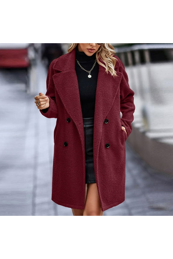 Women Clearance All 2024! Plus Size Fall Coats for Women, Women's Fashion Winter Solid Color Top Button Pockets Thirt Plush Long Sleeve Coat Gift for Girls Fall, Winter Gift for Women