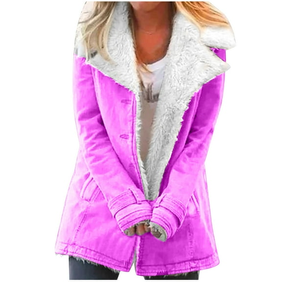 Women Clearance All 2024! Plus Size Winter Coats for Women, Women Plus Size Winter Warm Composite Plush Button Lapels Jacket Outwear Coat Shacket Jacket for Fall, Winter Gift for Women