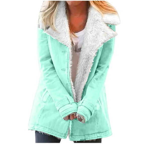 Women Clearance All 2024! Plus Size Winter Coats for Women, Women Winter Warm Composite Plush Button Lapels Jacket Outwear Coat Shacket Jacket for Fall, Winter Gift for Women