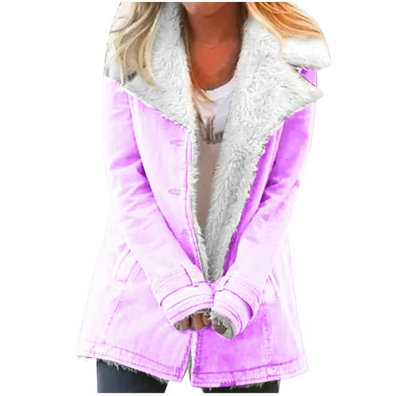 Women Clearance All 2024! Plus Size Winter Coats for Women, Women's Fashion Long Sleeve Pocket Plush Button Coat Long Sleeve Hatless Casual Coat/Jacket Shacket Jacket for Fall, Winter