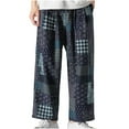 thumbnail image 1 of Women Clearance All 2025!Viikei Men's Skinny Fit Jeans,Men's and Linen Casual Loose Plaid Oversized Lantern Pants Harlan Straight Leg Pants Light Blue XXL, 1 of 1