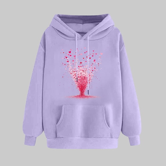 Women Clearance All 2025!Viikei Womens Sweatshirts with No Hood,Ladies' Valentine's Day Printed Long Sleeved Hooded Sweatshirt Top One Size Larger Purple XL