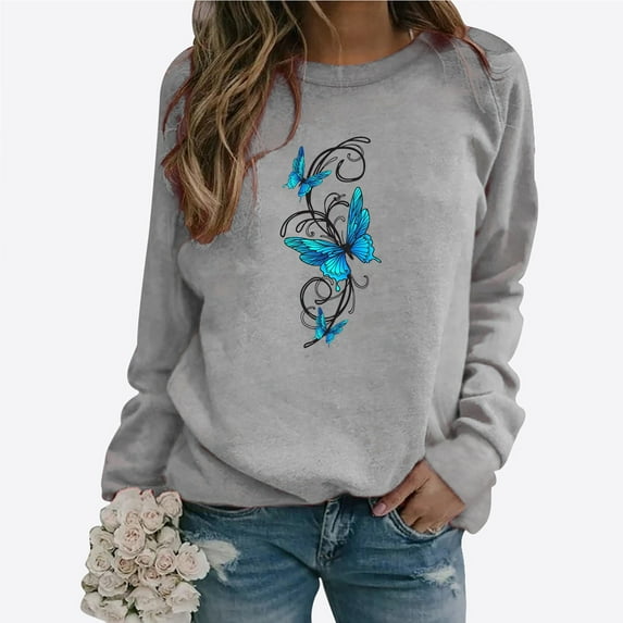 Women Clearance Graphic Sweatshirts for Women Women's Butterfly Print Casual Fashion Sweatshirt Top
