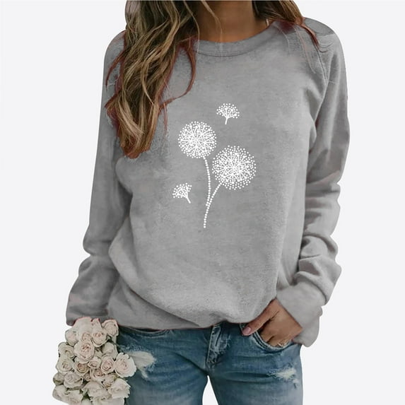 Women Clearance Oversized Crewneck Sweatshirt Women Women's Dandelion Print Casual Fashion Sweatshirt Top