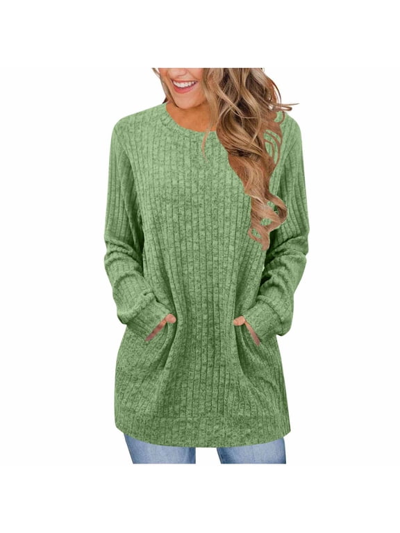 Women Long Sleeve Shirts Loose Fit Crew Neck Tunic Tops Dressy Casual Blouse Fall Winter Clothes recently by me