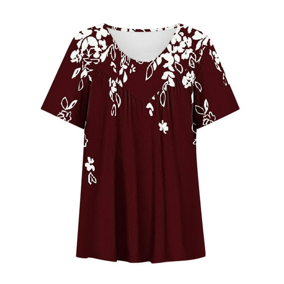 Women Shirts Plus Size Short Sleeve V-Neck Blouse Pullover Tee Tops