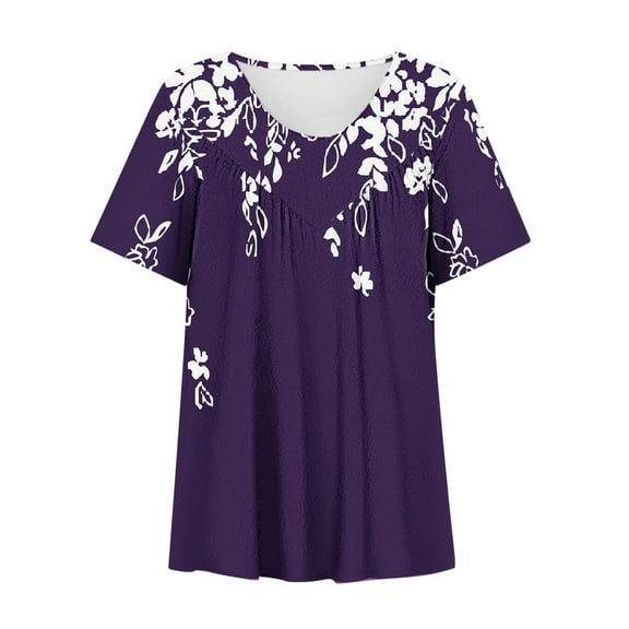 Women Shirts Plus Size Short Sleeve V-Neck Blouse Pullover Tee Tops