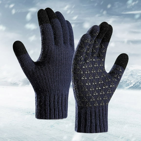 Women Clearance Warm Fleece Knit Winter Gloves for Men Women, Touch Screen Fingers, Non-slip Silicone Grip and Elastic Cuff