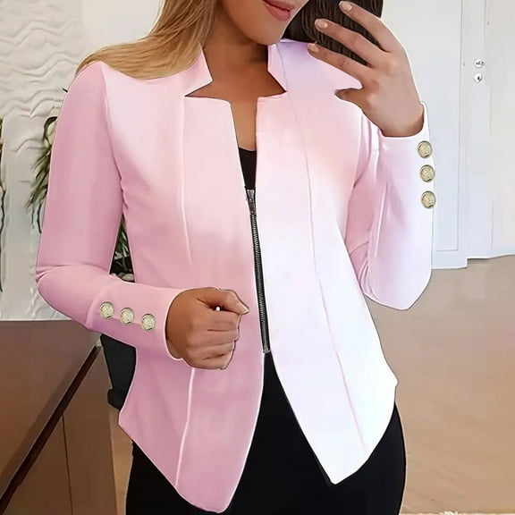 Women Clearance Women's Blazers & Suit Jackets Women's Autumn Solid Color Zippered Button Suit Jacket