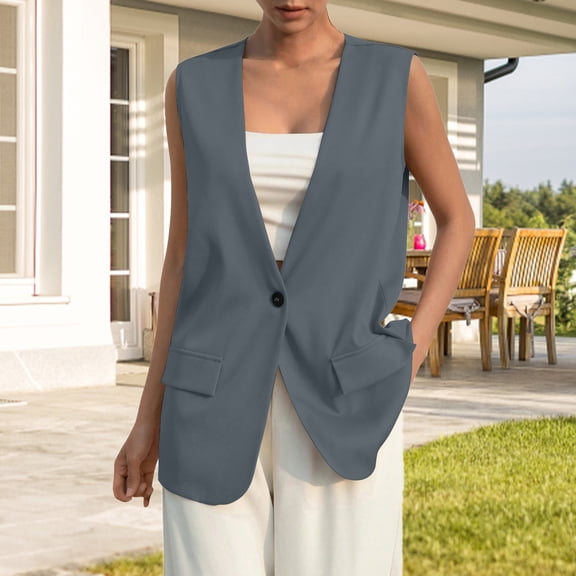 Women Clearance Women's Blazers & Suit Jackets Women's Sleeveless Short Sleeve Work Waistcoat Slim Elegant Coat