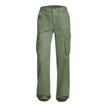 Women Clearance Women's Casual Pants Adjustable Straight Fit Cargo Pants High Waist Baggy Hiking Pants with Pocket Wide Leg Parachute Pants Women's Polyester Casual Pants